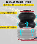 3 Ton Triple Bag Air Jack For Cars, Fast 5 Second Lift, 6600 Lbs Capacity, Lifts From 5.3 Inches To 15.75 Inches, Heavy Duty Pneumatic Car Lift With Short Handle, Red