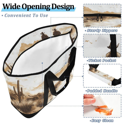 Western Desert Cowboy Style Insulated Cooler Bag With Large Compartment Reusable Thermal Tote for shopping and travel details