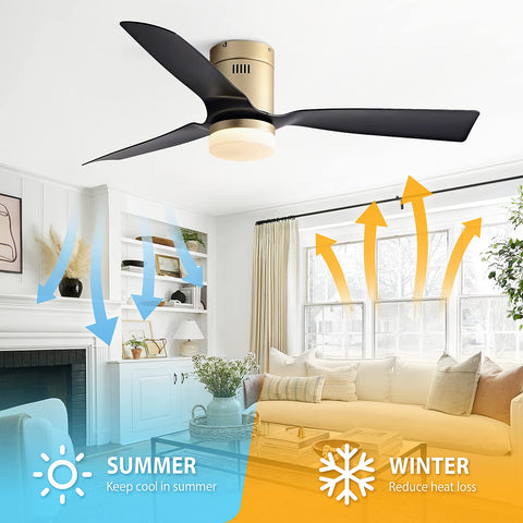 52 Inch Black Ceiling Fan With Lights And Remote, Whisper Quiet 6 Speed DC Motor in living room for year-round comfort.