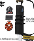 12 Inch Sword Frog Back Scabbard Sheath Made From Black Nylon Tactical Modular Loadout Gear with patches nearby
