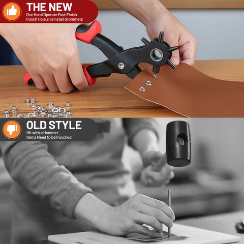 2 In 1 Leather Hole Punch And Eyelet Setter Tool for belts and fabric, ergonomic grip, sturdy steel, quick pro-grade results
