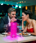 Crystal Table Lamp RGB Color Changing Night Light 2 Pack With Touch Control And Remote illuminating a dining scene in pink.