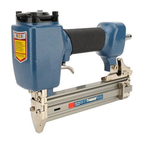 Heavy Duty Air Brad Nailer Pneumatic Nail Tool Built Tough With Durable Cast Aluminum shows handle and nail loading mechanism.