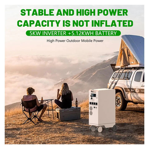 Beast Portable Power Station 5000W LiFePO4 48V 100Ah 5kWh MPPT Inverter with Built In Light at campsite setting