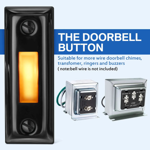 Built Tough Metal Lighted Doorbell Button With Wired Switch Waterproof And UV Resistant Black Finish Replacement For Old Plastic Button Bright LED Ring For Clear Fast Chimes And Modern Curb Appeal, black LED doorbell button