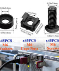 M6 Rack Mount Screws Kit 45 Pack With Cage Nuts And Washers for Server Racks Cabinets Routers and Network Gear, black finish