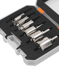 Hole Saw Kit With Hard Brazed Drill Core Bits For Marble Granite And Glass Cuts Clean Without Chipping Comes In Plastic Storage Box Plus Durable High Carbon Steel Emery Construction Super Tough Tool. 16-35mm set in plastic case