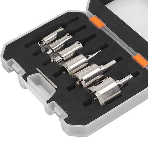 Professional Hard Brazed Hole Saw Kit With Multiple Sizes For Cutting Marble, Granite, And Glass. 16-35mm bits in storage case.