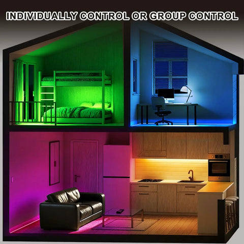 Under Cabinet LED Lighting Kit 12 Inch Dimmable RGB Multicolor Lights With WiFi Smart Control in various room settings