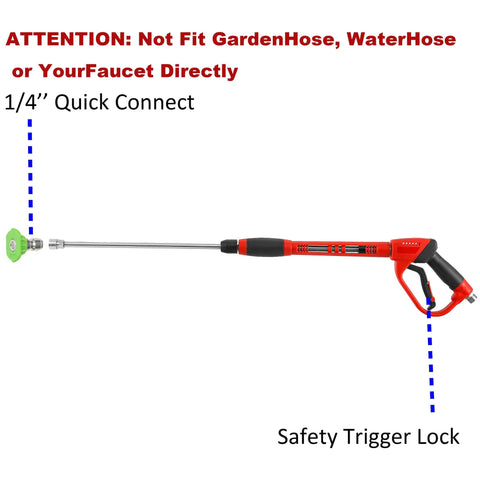 Deluxe Pressure Washer Gun Kit With 40 Inch Wand Replacement Extension Five Nozzle Tips M22 Fittings Up To 5000 PSI showing quick connect.