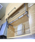 Space Saving Translational Lift Up Cabinet Hinge With Flap Support For Tight Kitchens installed in wooden cabinet