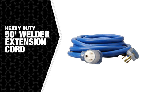 Heavy Duty Welder Extension Cord 50 Amp 250 Volt 50 Foot Power Cable With STW Jacket Molded Ends Lighted Receptacle