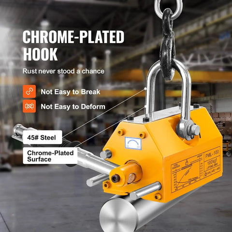 Rugged 3 Ton Permanent Lifting Magnet With Quick Release Lever For Thick Steel Plates Cylinders And Iron Bars Heavy Duty Neodymium Hoist Grip with chrome-plated hook.
