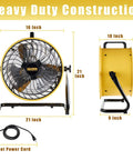 High Velocity Drum Air Circulator Fan With 2800 CFM Turbo Power, 360 Degree Pivoting Head, Side and Front View, 6-Foot Cord