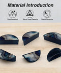 2 Pack Fluid Art Cabinet Pulls In Deep Blue White And Gold With Black Semicircle Drawer Handles, 3 Inch Center Hole, displayed on wood surface