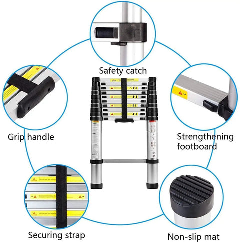 10.5 Ft Telescoping Aluminum Ladder With 11 Steps Heavy Duty Extension Ladder For Home Roof RV And Outdoor Gear features