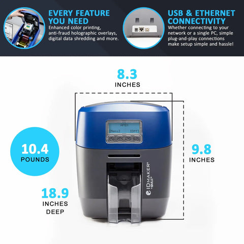 Dual Sided ID Card Printer Delivering Automatic Feeding For No Stress Badge Creation And Totally Legit Pro Prints, dimensions 8.3x9.8x18.9 inches.