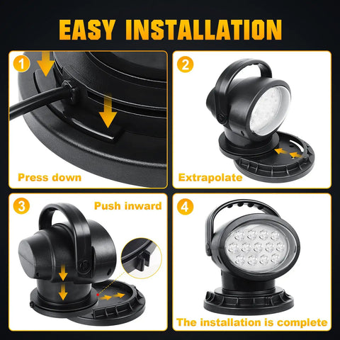 360 Degree LED Spotlight With Remote Control Rotating Work Light With Magnetic Base installation steps