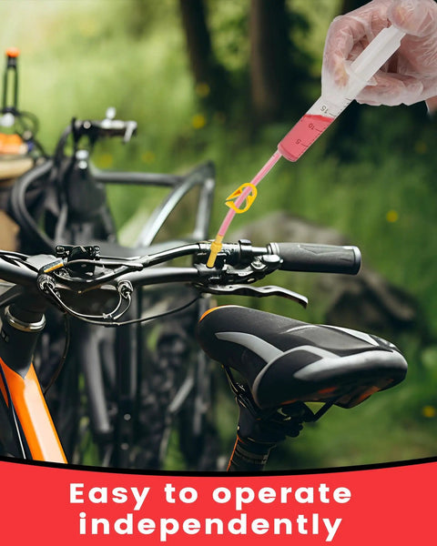 Pro Grade Hydraulic Disc Brake Bleed Kit For Shimano TEKTRO TRP With Clear Funnel And Mineral Oil Fluid 2x60ml in use on bike