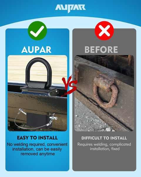 Comparison of easy install Heavy Duty Stake Pocket D Rings With Anti Loss Cord for flatbed trucks and trailers vs old method.