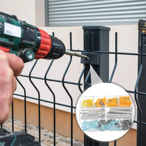 Heavy Duty Screw And Anchor Kit 200 Pieces Self Tapping Drywall Anchors With Plastic Anchors Rust Resistant Yellow Zinc Plated Carbon Steel For Strong Wall Mounts Easy Install used on metal fence panel