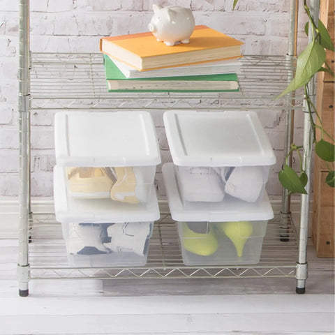 Hella Convenient 6 Qt Clear Stackable Storage Containers With Snap Close White Lids Bpa Free Plastic Bins For Home And Classroom Organization 60 Pack Crushes Mess Instantly