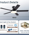 Modern 52 Inch Low Profile Ceiling Fan With Nifty Smart App And Wireless Remote Boasting Reversible Five Blades For Killer Airflow And Dimmable 3CCT Led Lights showing its sleek design and 6 blades.