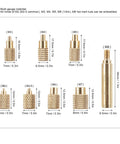 TS100 TS101 Soldering Iron Tips Kit With Brass M2 To M8 Heat Set Inserts Replacement Tips For TS100 And TS101 DIY 3D Printer Hot End Accessories Pro Grade Heat Transfer And Easy Tip Swaps, size and dimensions labeled.