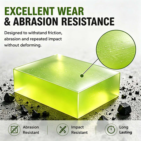 Built Tough Polyurethane Block, 80mm X 80mm X 35mm Thick Square Urethane Stock, highlighted for wear and abrasion resistance.