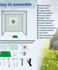 10x10x10Ft Golf Practice Net Cage With Metal Frame For Backyard Hitting And Batting Netting Durable Golf Training Kit components