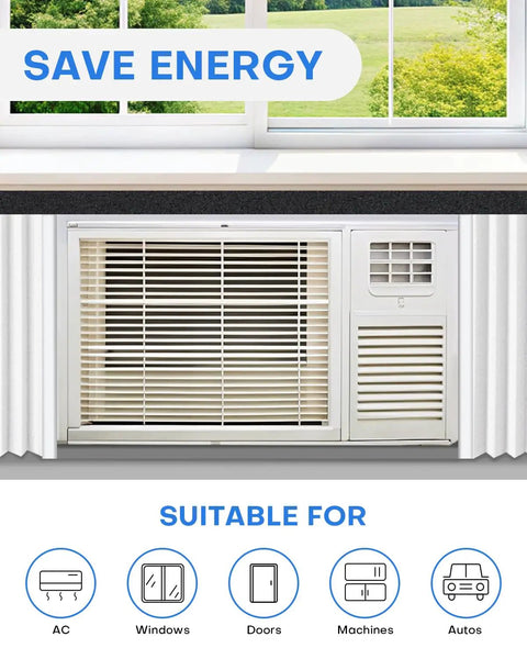 2 Pack Air Conditioner Foam Tape With Heavy Duty Adhesive to Weather Strip Window AC Units and Plug Drafts Instantly adding High Resilience Insulation that Keeps your Home Tight as a Drum by Blocking Hot and Cold Air Leaks while Slashing Energy Bills for around a window AC unit in a bright room.
