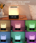 All In One Night Light Bedside Lamp With Bluetooth Speaker Digital Alarm Clock Touch Control And 48 Color RGB LED Lights