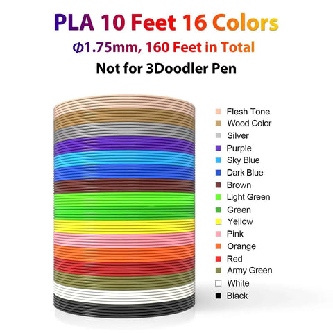 Vibrant 16 Color PLA Filament Pack For 3D Pens 160 Feet Total 10 Feet Per Color 1.75Mm reels stacked