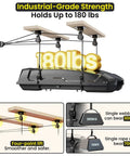 Garage Ceiling Storage Hoist For Roof Cargo Box And Carrier, Heavy Duty Overhead Lift With 4 Point Pulley System, 180 lb Capacity