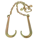 Beefy 5/16 Inch G70 Tow Chain With Large Shank J Hooks And Grab Hooks Two Foot Legs For Flatbed Truck Trailers Safe Tow Chain With 4700 Lb Working Load Gold Finish