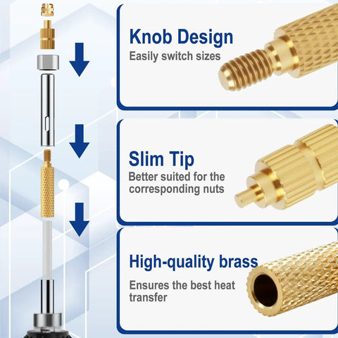 Must Have Soldering Iron Heat Set Kit For 3D Printing Enthusiasts features brass knob design, slim tip, high-quality brass.