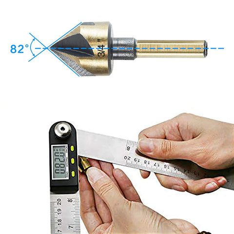 Pro Grade Countersink Drill Bit Set In High Speed Steel 82 Degree 5 Flute 6mm Round Shank with 3/4 inch bit measurement