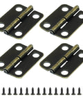 Bronze Mini Hinge Set for Wooden Boxes and Tiny Doors, 18 x 15mm, 50 Pcs with Screws, shown with aligned screws.