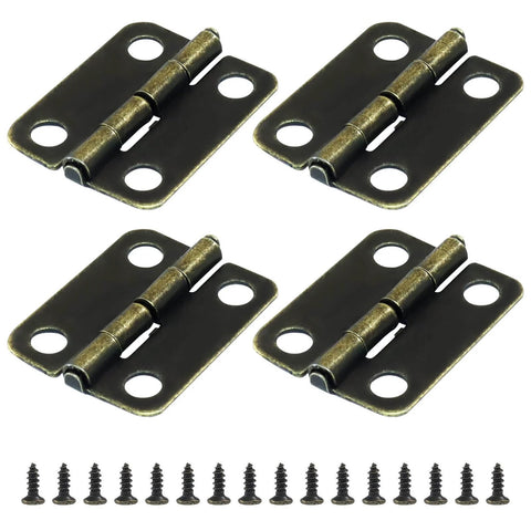 Bronze Mini Hinge Set for Wooden Boxes and Tiny Doors, 18 x 15mm, 50 Pcs with Screws, shown with aligned screws.