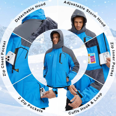 Dope Waterproof Ski Jacket For Winter Weather Windproof Snowboard Coat with removable hood and pockets, blue, large.