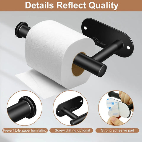 2 Pack Black Wall Mount Toilet Paper Holder For Bathroom Storage, Stainless Steel Paper Towel Holder With Strong Adhesion And Screws