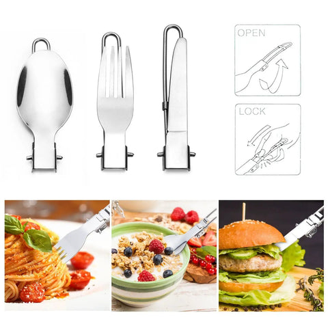 Foldable utensils from Backpacking Camping Cookware Kit With Mini Stove Aluminum Pots Stainless Steel Cup Nine Piece Utensil Set