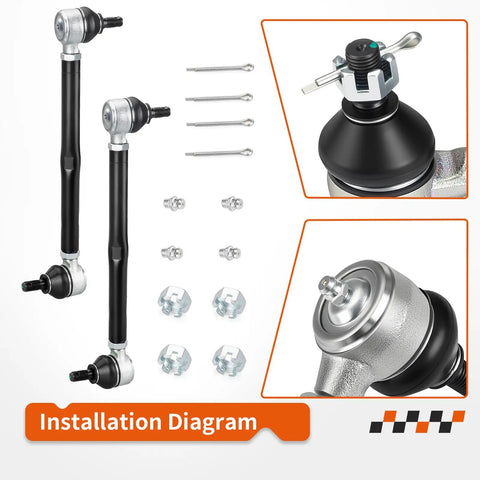 Two Piece Golf Cart Steering Tie Rod End And Shaft Kit For TXT Medalist Marathon 1994 2001 Fits Gas And Electric Carts installation diagram