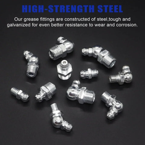 All-In-One SAE And Metric Grease Fittings Assortment Kit With Plastic Caps, 310-Piece Zinc-Plated Steel Nipple Set For Heavy-Duty Systems