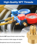 1/4 SAE To 1/4 NPT Brass Adapter AC Refrigeration Pipe Connector Fittings, showcasing high-quality NPT threads for leak prevention.