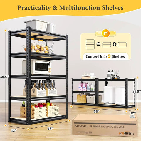 Workhorse Heavy Duty Steel Garage Shelving With Smooth Edges For Garage Basement Shed And Pantry Stable Durable Storage With Rolled Edge Uprights Scratch Resistant Coating Anti Tip Kits For Safe Easy Organization, 28x12x59.8"