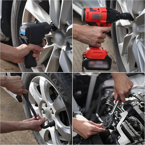 Using 21mm Deep 1/2 Inch Drive 6 Point Impact Socket For Easy Axle Nut Removal In CR-MO Steel with air wrench on car wheel