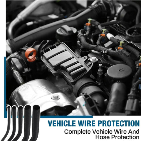 Engine bay with Split Wire Loom Sleeve Master Kit For Vehicles, Pet Chew Protection For Cords And Hoses, Includes Split Sleeves In Multiple Diameters