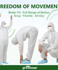 Models wearing Disposable Hazmat Coveralls With Hood Pack Of 12 White Breathable SMS Non Woven Painter Suit With Front Zip For Easy On