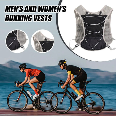 5L Reflective Hydration Running Vest For Ride Ready Comfort with cyclists and product features shown
